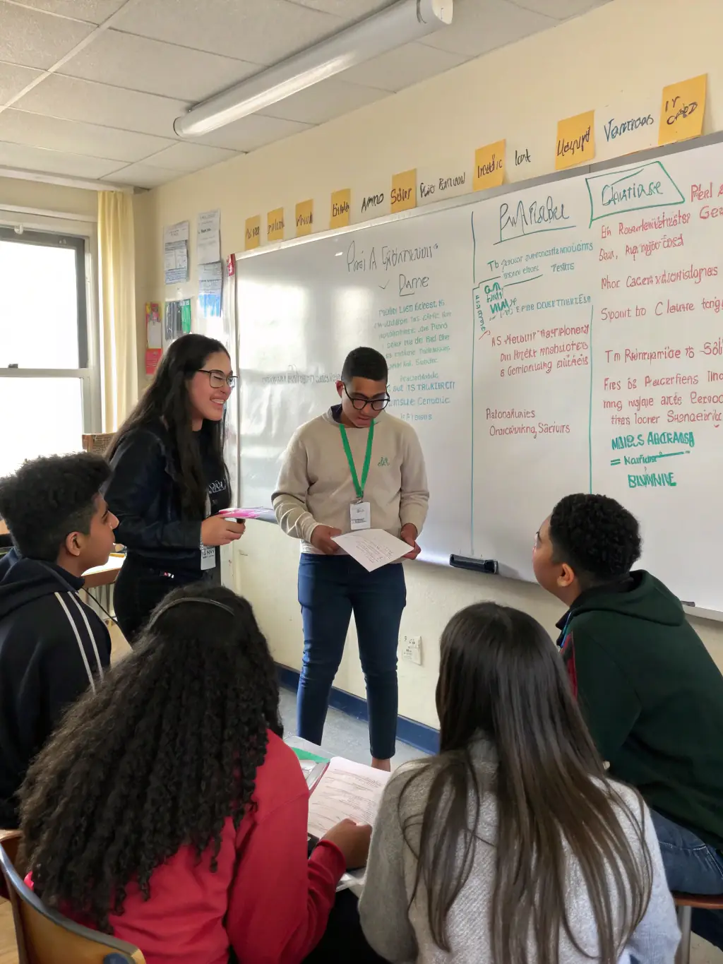 A group of teenagers participating in a leadership training workshop organized by LEO LAGRANGE ANIMATION, emphasizing teamwork and problem-solving skills.