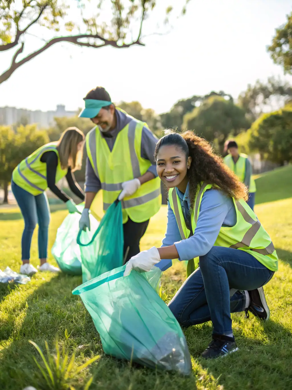 A photo of volunteers assisting with a community cleanup project organized by LEO LAGRANGE ANIMATION, highlighting the organization's commitment to environmental stewardship.